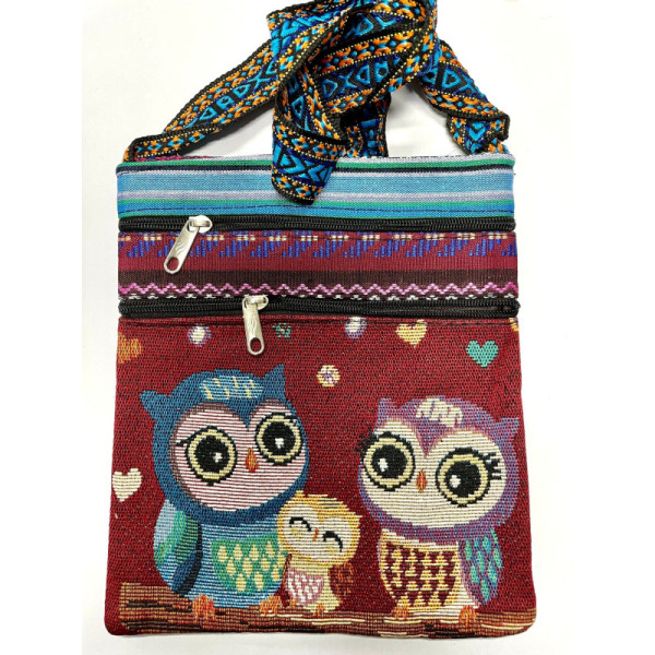 Hand Made Owl Design Slim Bag - ဇီးကွက် လွယ်အိတ် (အင်းလေး ယက်ကန်းထည်) - Wtg:100g